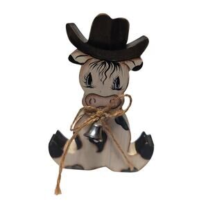 Vintage Handcrafted Wooden Cow with Bell Marked S Bleeke'94